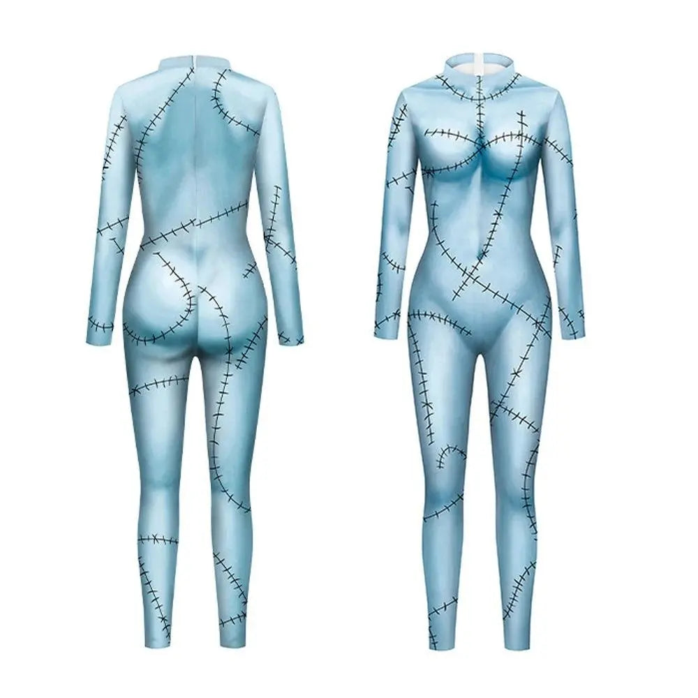 VIP FASHION Sally Halloween Cosplay Dress Women Funny Party Costume Horro Zentai Catsuit Sleeveless Dresses Girls Sexy Leggings - SS69