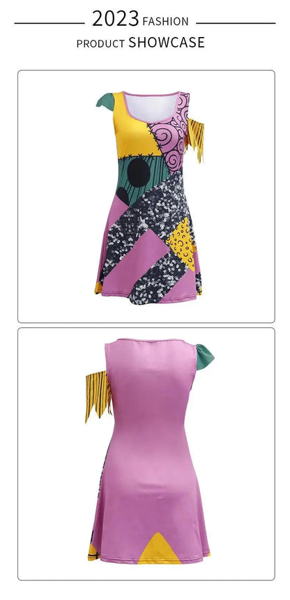 VIP FASHION Sally Halloween Cosplay Dress Women Funny Party Costume Horro Zentai Catsuit Sleeveless Dresses Girls Sexy Leggings - SS69