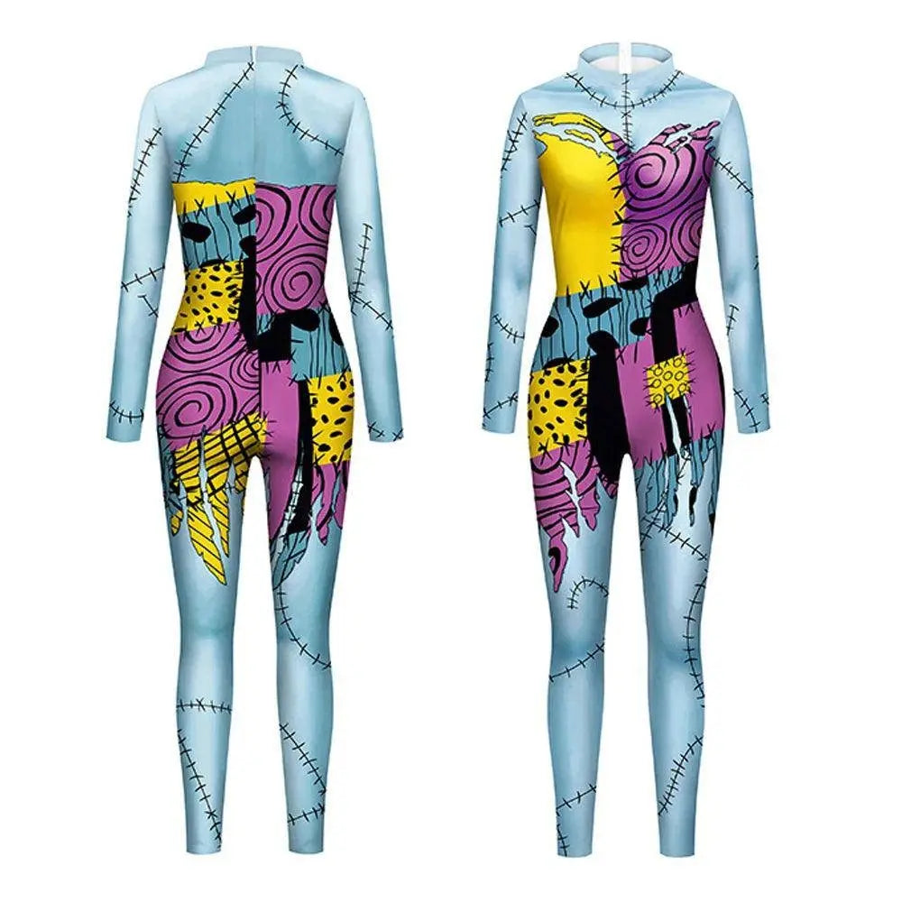VIP FASHION Sally Halloween Cosplay Dress Women Funny Party Costume Horro Zentai Catsuit Sleeveless Dresses Girls Sexy Leggings - SS69