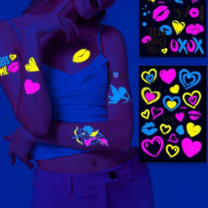 Valentine's Day Fluorescent Skin Face Tattoos Temporary Tattoos Waterproof arm and shoulder tattoos Music Concert Bar tattoo SS69