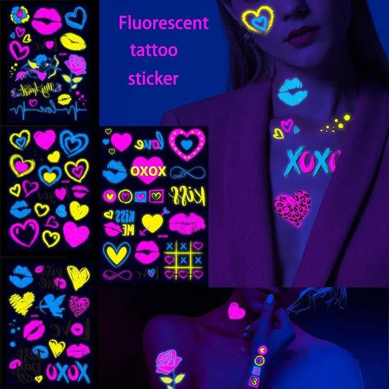 Valentine's Day Fluorescent Skin Face Tattoos Temporary Tattoos Waterproof arm and shoulder tattoos Music Concert Bar tattoo SS69