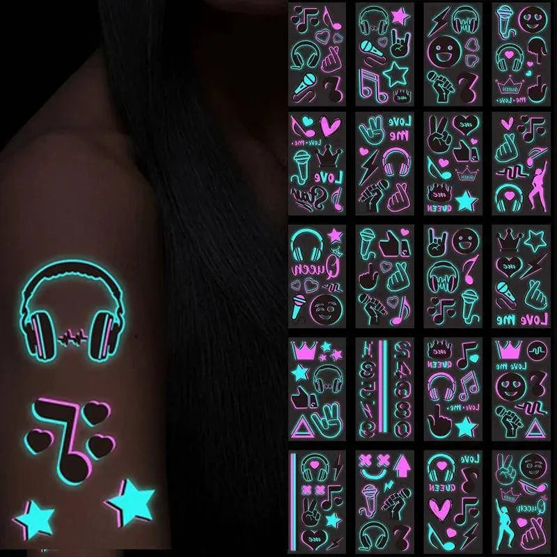 Valentine's Day Fluorescent Skin Face Tattoos Temporary Tattoos Waterproof arm and shoulder tattoos Music Concert Bar tattoo SS69