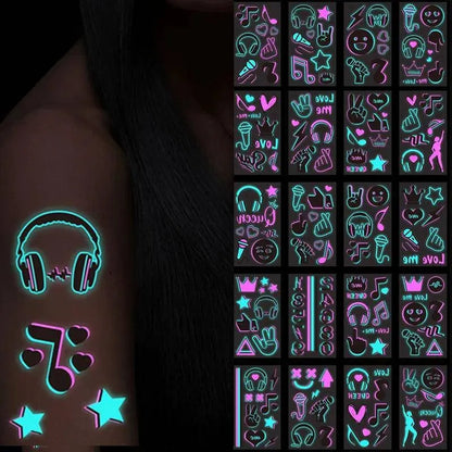 Valentine's Day Fluorescent Skin Face Tattoos Temporary Tattoos Waterproof arm and shoulder tattoos Music Concert Bar tattoo SS69