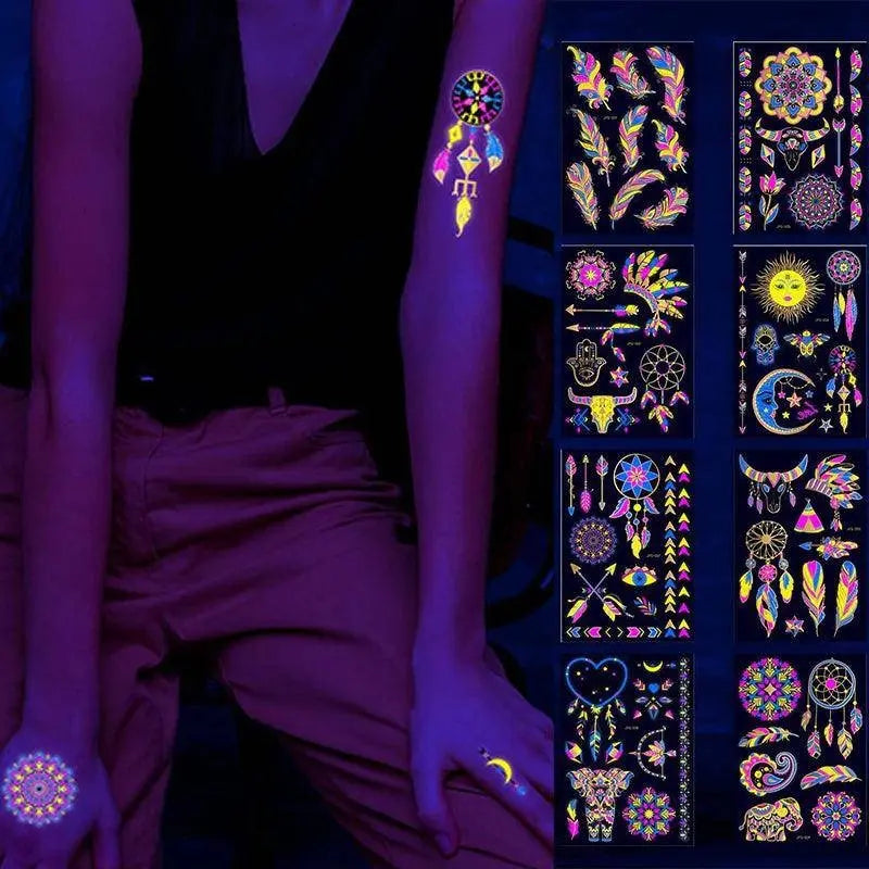 Valentine's Day Fluorescent Skin Face Tattoos Temporary Tattoos Waterproof arm and shoulder tattoos Music Concert Bar tattoo SS69