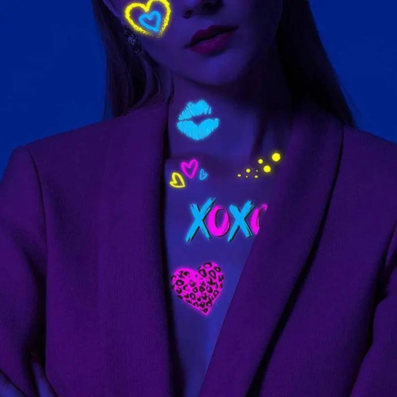 Valentine's Day Fluorescent Skin Face Tattoos Temporary Tattoos Waterproof arm and shoulder tattoos Music Concert Bar tattoo SS69
