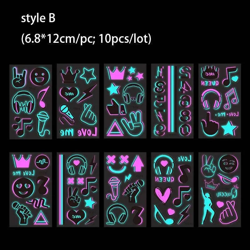 Valentine's Day Fluorescent Skin Face Tattoos Temporary Tattoos Waterproof arm and shoulder tattoos Music Concert Bar tattoo SS69