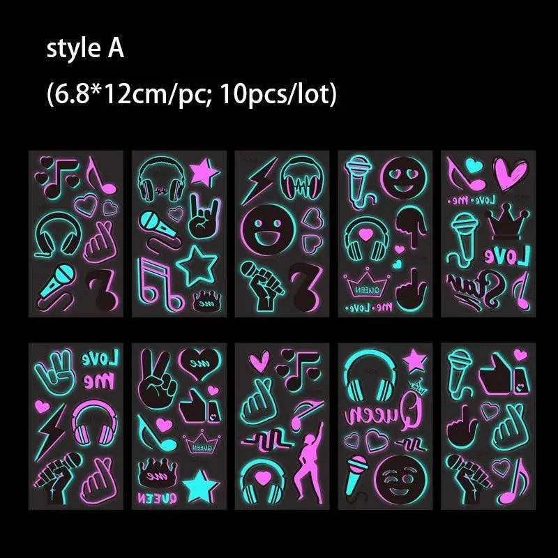 Valentine's Day Fluorescent Skin Face Tattoos Temporary Tattoos Waterproof arm and shoulder tattoos Music Concert Bar tattoo SS69