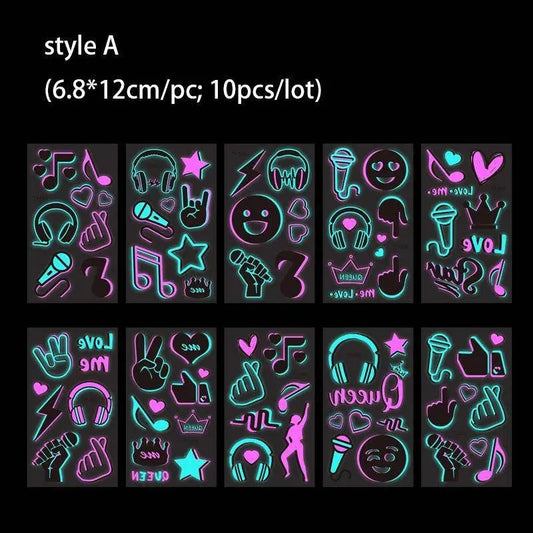 Valentine's Day Fluorescent Skin Face Tattoos Temporary Tattoos Waterproof arm and shoulder tattoos Music Concert Bar tattoo SS69