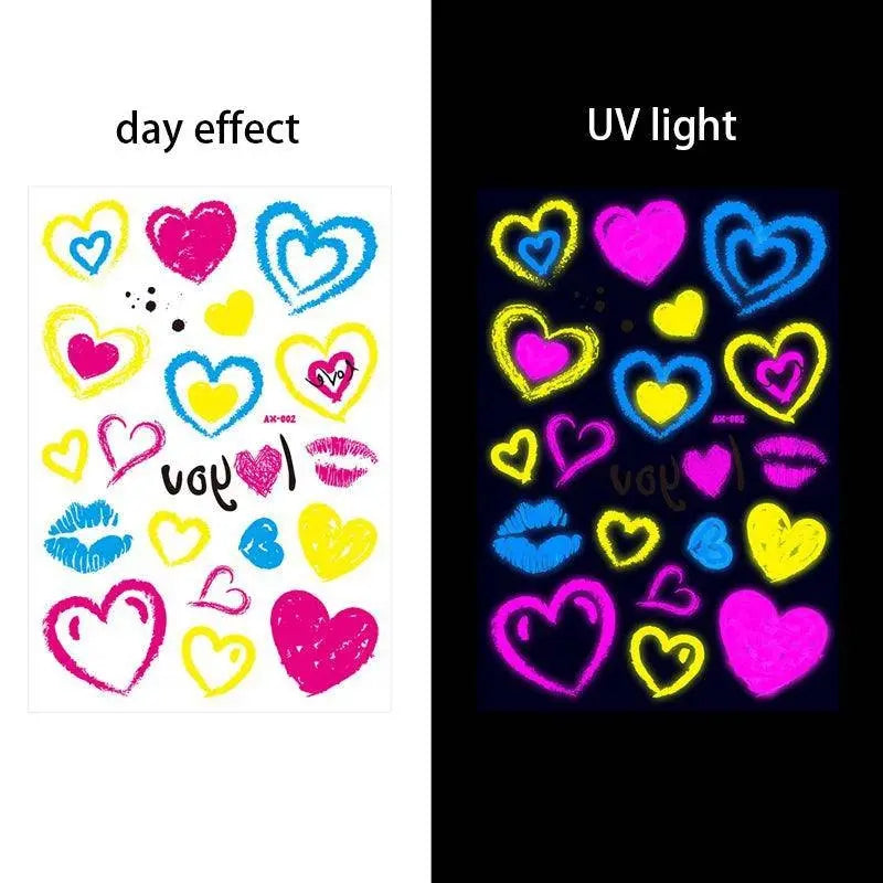 Valentine's Day Fluorescent Skin Face Tattoos Temporary Tattoos Waterproof arm and shoulder tattoos Music Concert Bar tattoo SS69