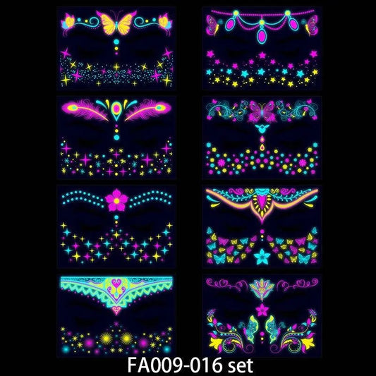 Valentine's Day Fluorescent Skin Face Tattoos Temporary Tattoos Waterproof arm and shoulder tattoos Music Concert Bar tattoo SS69