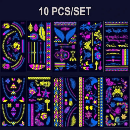 Valentine's Day Fluorescent Skin Face Tattoos Temporary Tattoos Waterproof arm and shoulder tattoos Music Concert Bar tattoo SS69