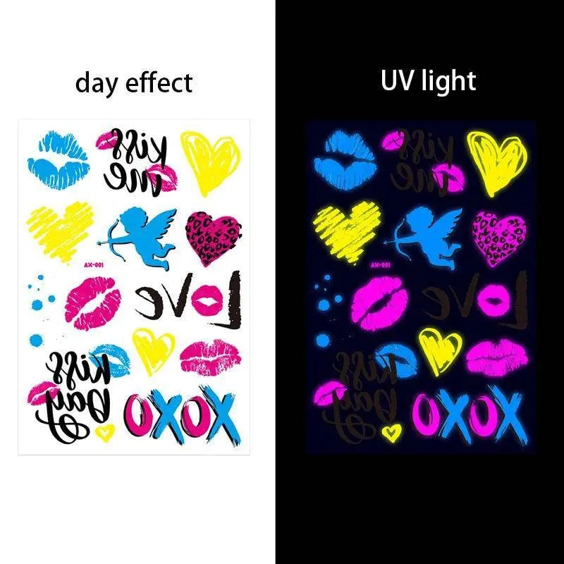 Valentine's Day Fluorescent Skin Face Tattoos Temporary Tattoos Waterproof arm and shoulder tattoos Music Concert Bar tattoo SS69