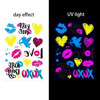 Valentine's Day Fluorescent Skin Face Tattoos Temporary Tattoos Waterproof arm and shoulder tattoos Music Concert Bar tattoo SS69