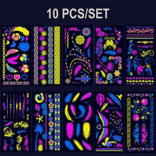 Valentine's Day Fluorescent Skin Face Tattoos Temporary Tattoos Waterproof arm and shoulder tattoos Music Concert Bar tattoo SS69