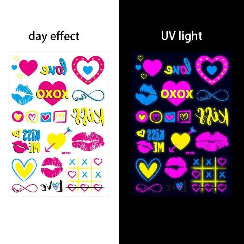 Valentine's Day Fluorescent Skin Face Tattoos Temporary Tattoos Waterproof arm and shoulder tattoos Music Concert Bar tattoo SS69