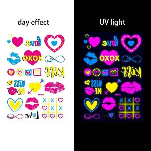 Valentine's Day Fluorescent Skin Face Tattoos Temporary Tattoos Waterproof arm and shoulder tattoos Music Concert Bar tattoo SS69