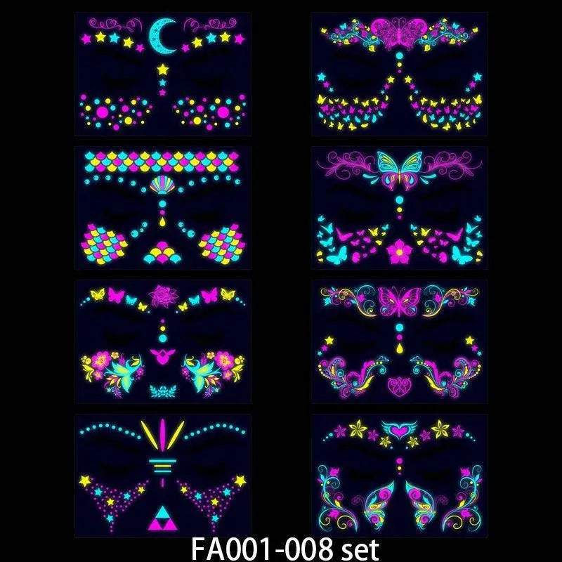 Valentine's Day Fluorescent Skin Face Tattoos Temporary Tattoos Waterproof arm and shoulder tattoos Music Concert Bar tattoo SS69