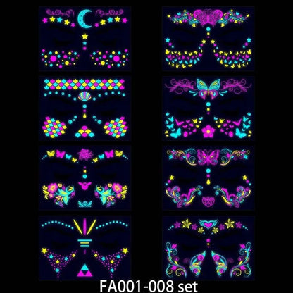 Valentine's Day Fluorescent Skin Face Tattoos Temporary Tattoos Waterproof arm and shoulder tattoos Music Concert Bar tattoo SS69