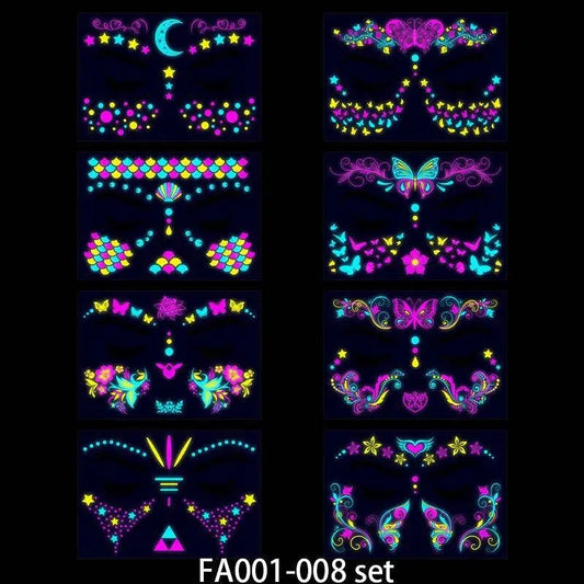Valentine's Day Fluorescent Skin Face Tattoos Temporary Tattoos Waterproof arm and shoulder tattoos Music Concert Bar tattoo SS69