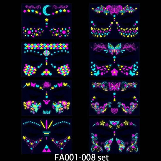 Valentine's Day Fluorescent Skin Face Tattoos Temporary Tattoos Waterproof arm and shoulder tattoos Music Concert Bar tattoo SS69