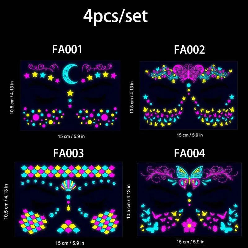 Valentine's Day Fluorescent Skin Face Tattoos Temporary Tattoos Waterproof arm and shoulder tattoos Music Concert Bar tattoo SS69