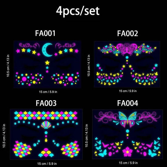 Valentine's Day Fluorescent Skin Face Tattoos Temporary Tattoos Waterproof arm and shoulder tattoos Music Concert Bar tattoo SS69