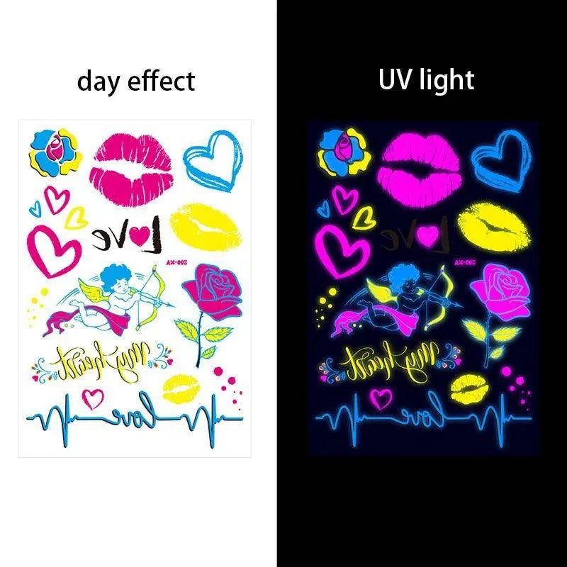 Valentine's Day Fluorescent Skin Face Tattoos Temporary Tattoos Waterproof arm and shoulder tattoos Music Concert Bar tattoo SS69