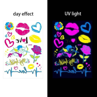 Valentine's Day Fluorescent Skin Face Tattoos Temporary Tattoos Waterproof arm and shoulder tattoos Music Concert Bar tattoo SS69