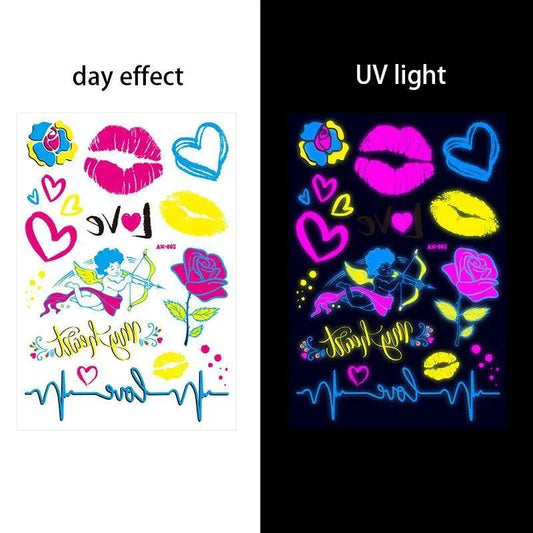 Valentine's Day Fluorescent Skin Face Tattoos Temporary Tattoos Waterproof arm and shoulder tattoos Music Concert Bar tattoo SS69