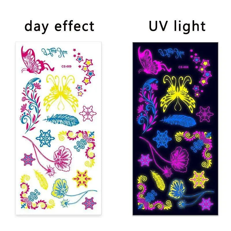 Valentine's Day Fluorescent Skin Face Tattoos Temporary Tattoos Waterproof arm and shoulder tattoos Music Concert Bar tattoo SS69