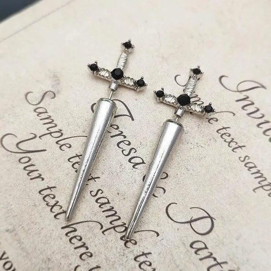 Vintage Dark Gothic Kinitial Sword Earrings For Women Men Dagger Piercing Earring Ear Jacket Punk Goth Halloween Jewelry Gift - SS69