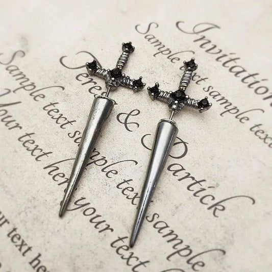 Vintage Dark Gothic Kinitial Sword Earrings For Women Men Dagger Piercing Earring Ear Jacket Punk Goth Halloween Jewelry Gift - SS69