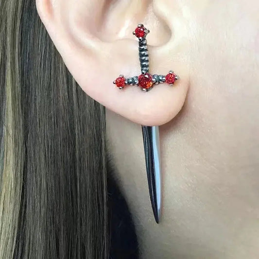 Vintage Dark Gothic Kinitial Sword Earrings For Women Men Dagger Piercing Earring Ear Jacket Punk Goth Halloween Jewelry Gift - SS69