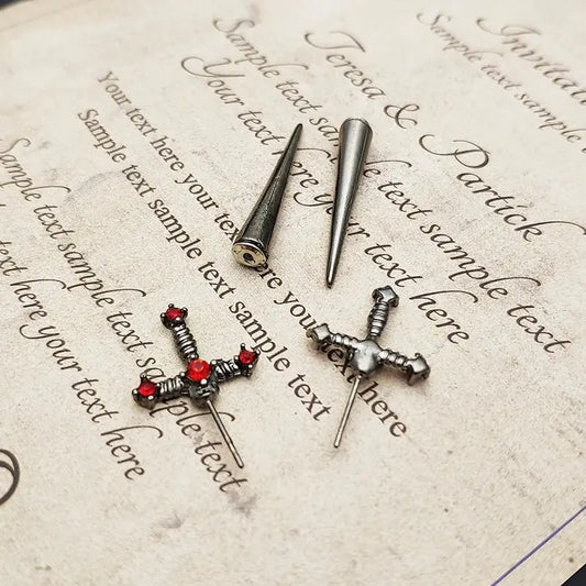 Vintage Dark Gothic Kinitial Sword Earrings For Women Men Dagger Piercing Earring Ear Jacket Punk Goth Halloween Jewelry Gift - SS69