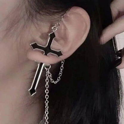 Vintage Dark Gothic Kinitial Sword Earrings For Women Men Dagger Piercing Earring Ear Jacket Punk Goth Halloween Jewelry Gift - SS69