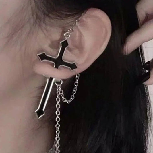 Vintage Dark Gothic Kinitial Sword Earrings For Women Men Dagger Piercing Earring Ear Jacket Punk Goth Halloween Jewelry Gift - SS69