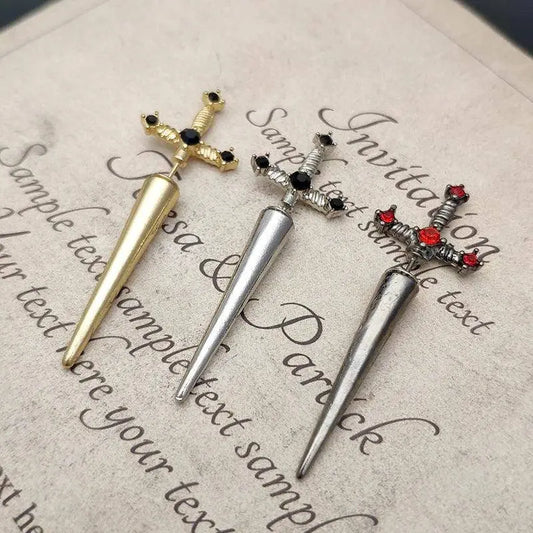 Vintage Dark Gothic Kinitial Sword Earrings For Women Men Dagger Piercing Earring Ear Jacket Punk Goth Halloween Jewelry Gift - SS69