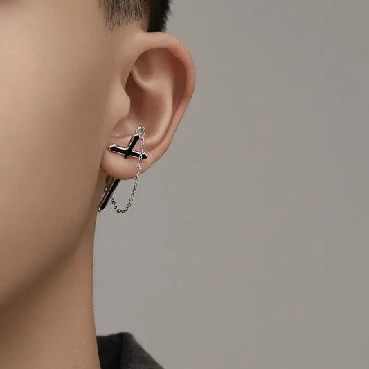 Vintage Dark Gothic Kinitial Sword Earrings For Women Men Dagger Piercing Earring Ear Jacket Punk Goth Halloween Jewelry Gift - SS69