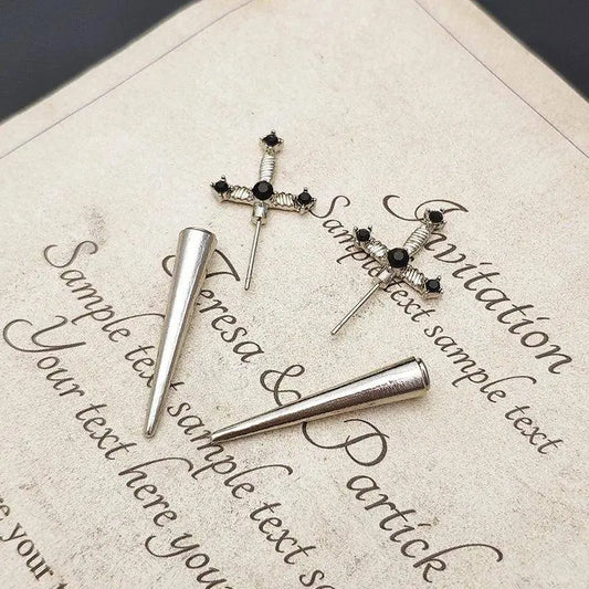 Vintage Dark Gothic Kinitial Sword Earrings For Women Men Dagger Piercing Earring Ear Jacket Punk Goth Halloween Jewelry Gift - SS69