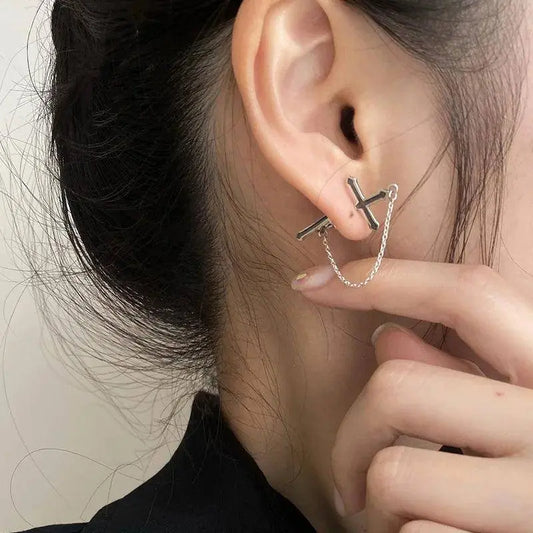 Vintage Dark Gothic Kinitial Sword Earrings For Women Men Dagger Piercing Earring Ear Jacket Punk Goth Halloween Jewelry Gift - SS69
