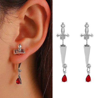 Vintage Dark Gothic Kinitial Sword Earrings For Women Men Dagger Piercing Earring Ear Jacket Punk Goth Halloween Jewelry Gift - SS69