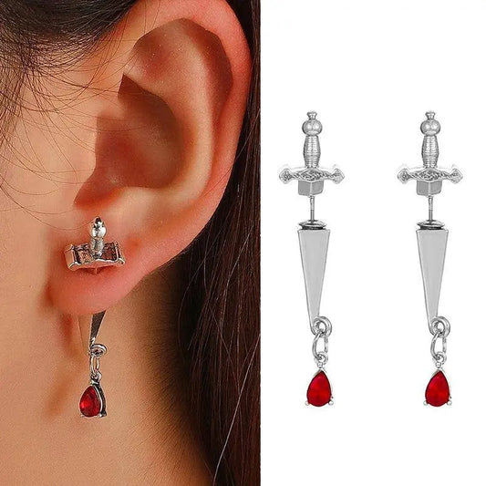 Vintage Dark Gothic Kinitial Sword Earrings For Women Men Dagger Piercing Earring Ear Jacket Punk Goth Halloween Jewelry Gift - SS69