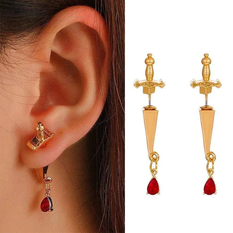 Vintage Dark Gothic Kinitial Sword Earrings For Women Men Dagger Piercing Earring Ear Jacket Punk Goth Halloween Jewelry Gift - SS69