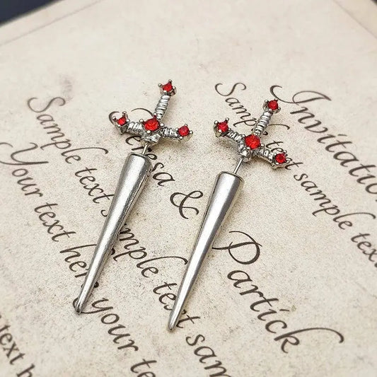Vintage Dark Gothic Kinitial Sword Earrings For Women Men Dagger Piercing Earring Ear Jacket Punk Goth Halloween Jewelry Gift - SS69