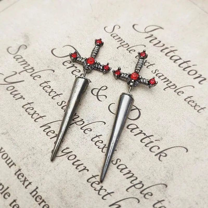 Vintage Dark Gothic Kinitial Sword Earrings For Women Men Dagger Piercing Earring Ear Jacket Punk Goth Halloween Jewelry Gift - SS69