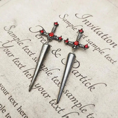 Vintage Dark Gothic Kinitial Sword Earrings For Women Men Dagger Piercing Earring Ear Jacket Punk Goth Halloween Jewelry Gift - SS69