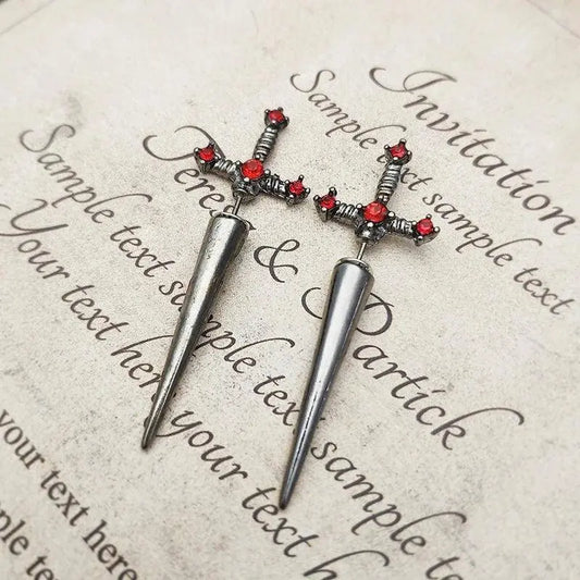 Vintage Dark Gothic Kinitial Sword Earrings For Women Men Dagger Piercing Earring Ear Jacket Punk Goth Halloween Jewelry Gift - SS69