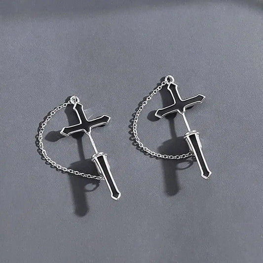 Vintage Dark Gothic Kinitial Sword Earrings For Women Men Dagger Piercing Earring Ear Jacket Punk Goth Halloween Jewelry Gift - SS69