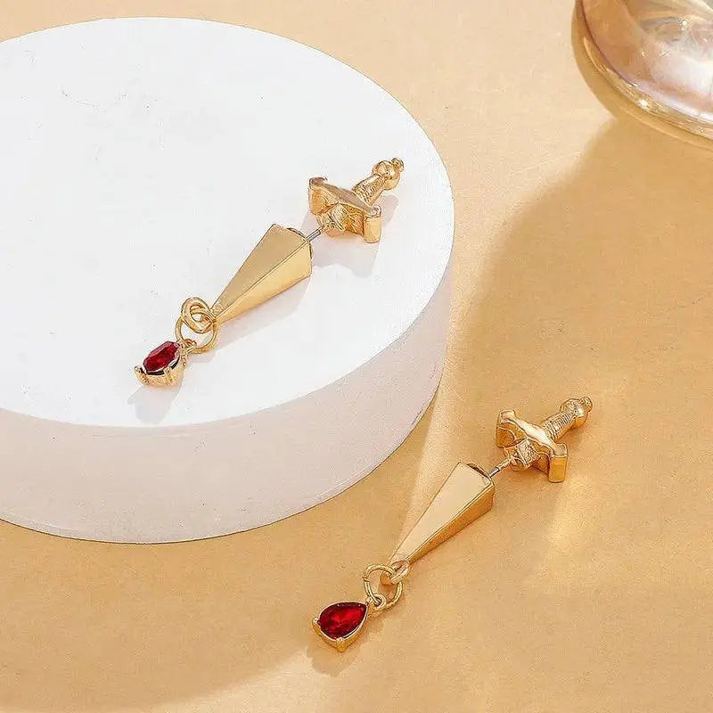 Vintage Dark Gothic Kinitial Sword Earrings For Women Men Dagger Piercing Earring Ear Jacket Punk Goth Halloween Jewelry Gift - SS69