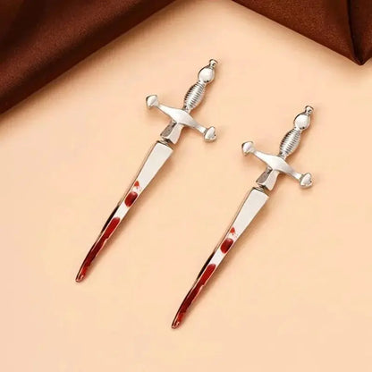 Vintage Dark Gothic Kinitial Sword Earrings For Women Men Dagger Piercing Earring Ear Jacket Punk Goth Halloween Jewelry Gift - SS69
